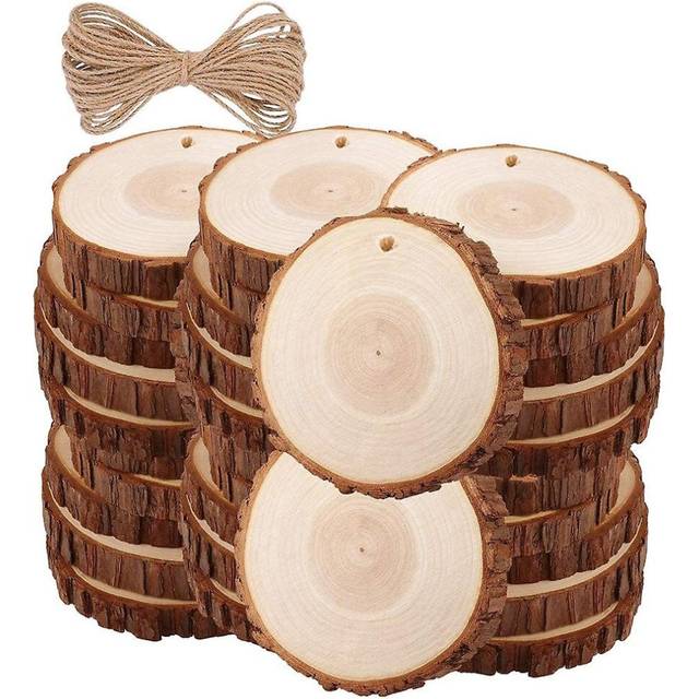 30Pcs Unfinished Wood Slices with Bark for Crafts Kit Circles Log Discs DIY Craft Wedding Ornaments