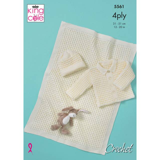 King Cole 5561 Crochet Knitting Pattern Baby Jacket Blanket & Hat