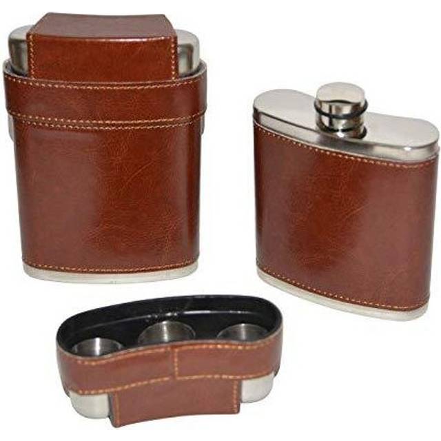 KAV Pocket Hip Flask 10 Oz with Funnel - Stainless Steel with Leather Wrapped Cover and 100% Leak Proof
