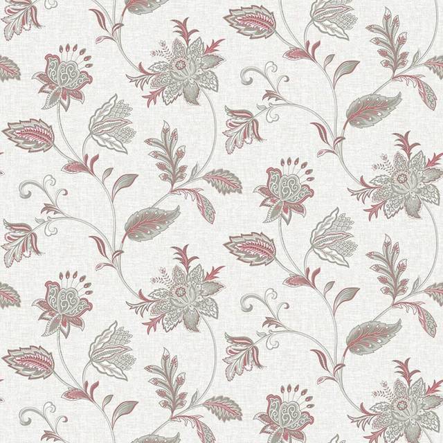 Fine Decor - Ami Georgette Pink Floral Damask Wallpaper Grey Sage Wall Covering