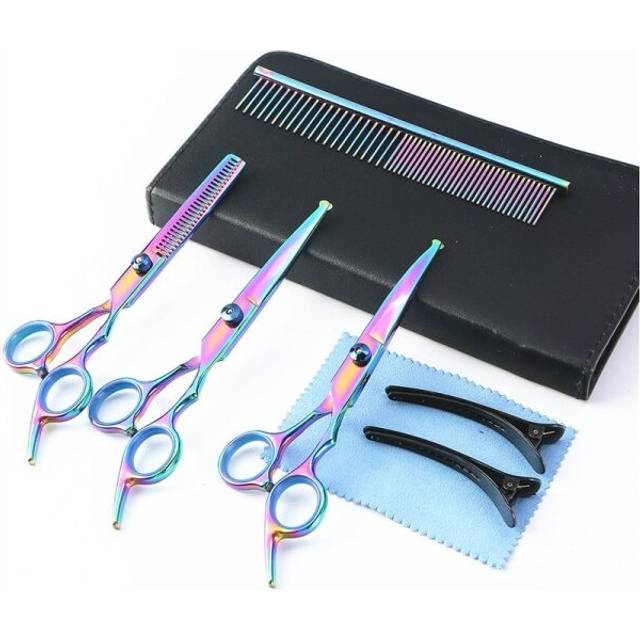 (Color) Pet Grooming Scissors Set with Safety Round Tip Cat Dog Hair Cutting Tool Dog Grooming Scissors Kit