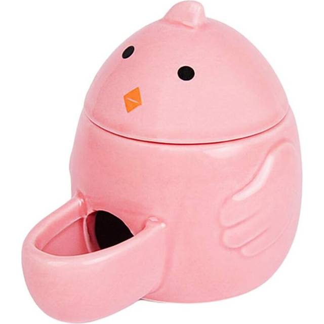 Hamster Drinking Feeder Bottle Ceramics Small Animal Slient Waterer Automatic Water Dispenser Food Bowl-Pink-Lid