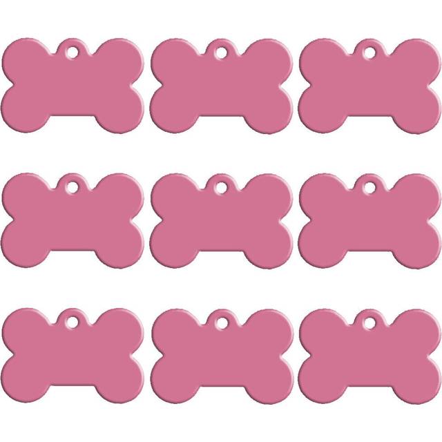 (Pink) 20pcs Bone Shape Custom Dog Tags for Pet Engraved Dog Cat Name Plate Collar Tag