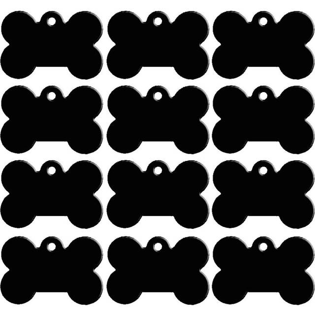 (Black) 20pcs Bone Shape Custom Dog Tags for Pet Engraved Dog Cat Name Plate Collar Tag
