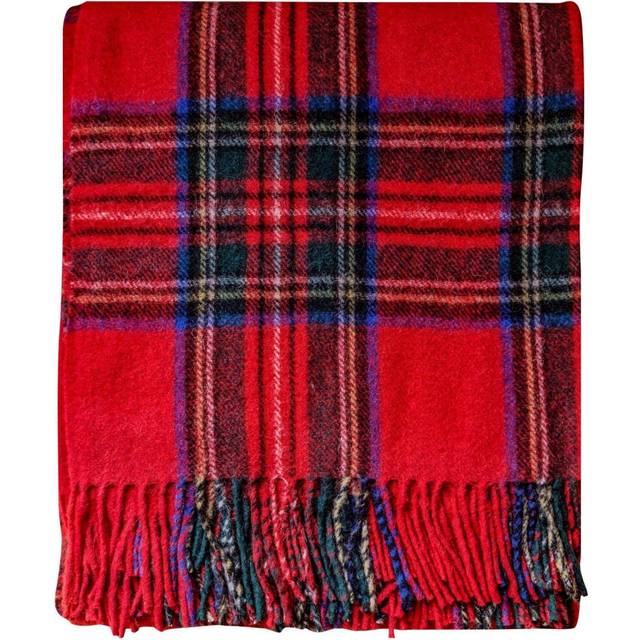 (Royal Stewart) Scottish Tartan Warm Wool Mix Throw Blanket Knee Plaid Throws for Sofas Travel Wool Rug 182 cm x 152 cm