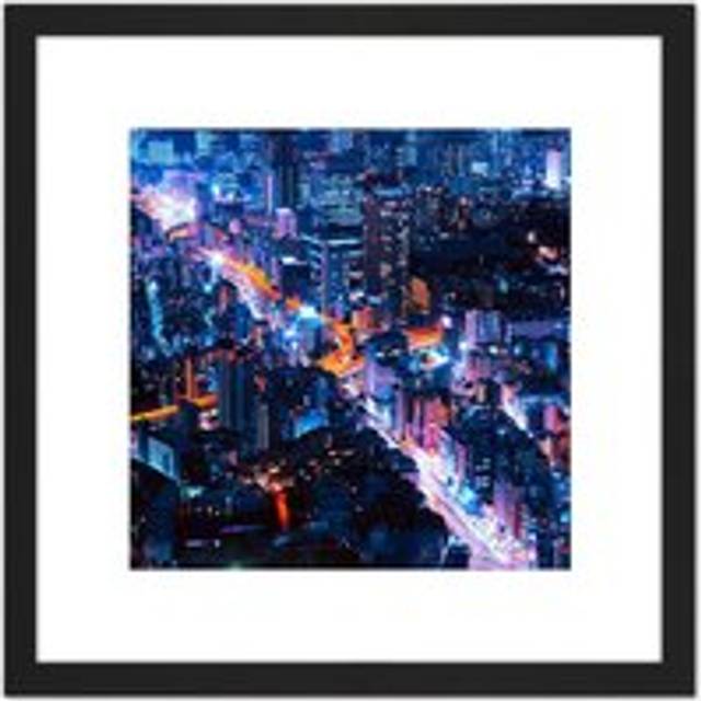 Nolbert Tokyo Japan Time Lapse Lights Photo 8X8 Inch Square Wooden Framed Wall Art Print Picture with Mount - Black - One Size