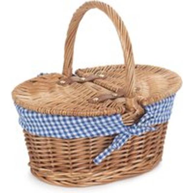 Childs Light Steamed Finish Oval Picnic Basket - Blue Checked