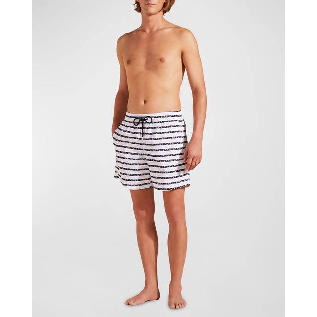 Vilebrequin Mens Blanc Moorea Striped Recycled-polyamide Swim Shorts L - BLANC