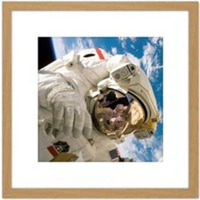 Space NASA Astronaut Sellers Spacewalk Earth Photo 8X8 Inch Square Wooden Framed Wall Art Print Picture with Mount - Tan - One Size