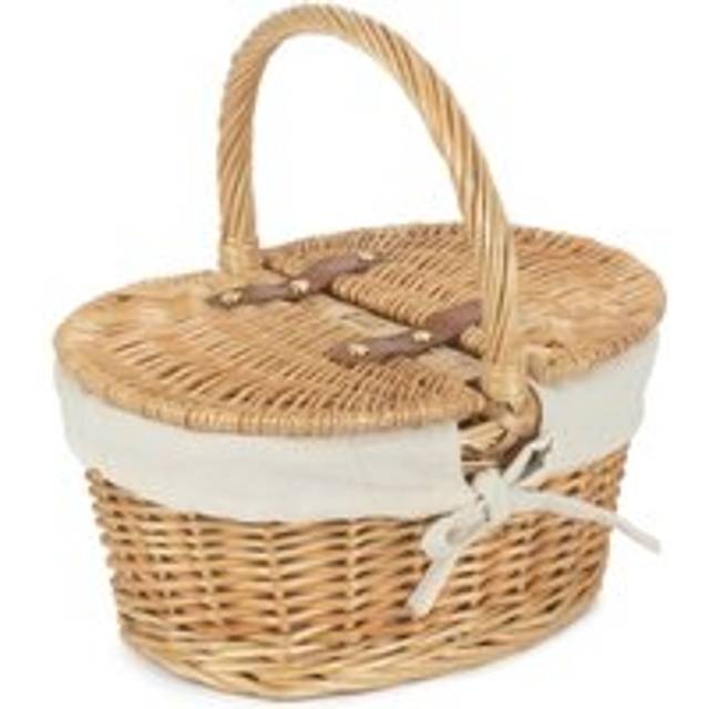 Child's Lined Oval Lidded Picnic Basket - White