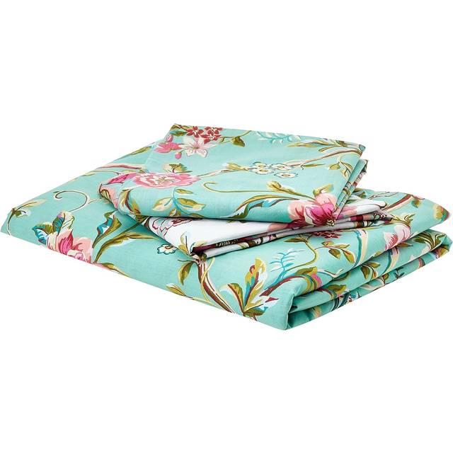 furn. Vintage Chinoiserie Jade Floral Reversible Duvet Cover and Pillowcase Set