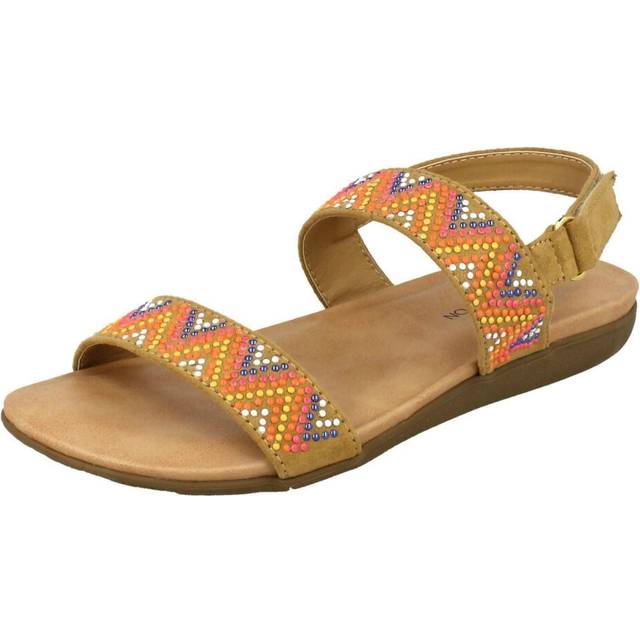 (UK 13 Child, Tan (Brown)) Girls Spot On Flat Aztec Slingback Sandals