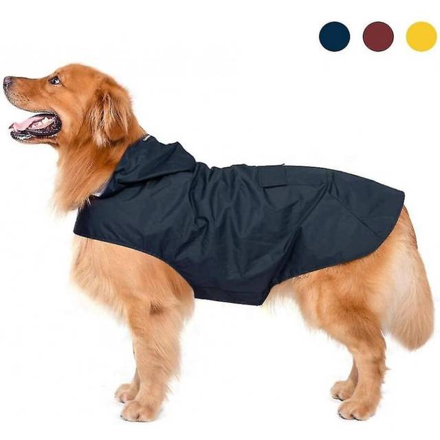 (XXL) Extra Large Hooded Dog Raincoat With Reflective Strips 100% Waterproof Dog Rain Jacket