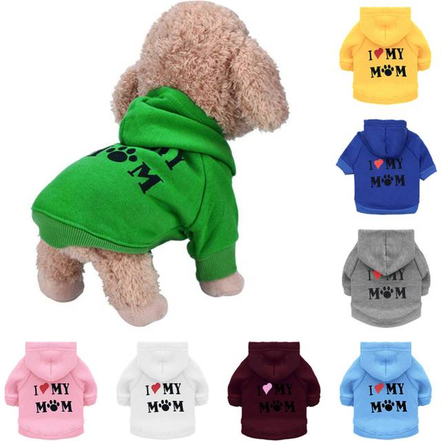 (Dark Blue, L) Pet Dog Short Sleeve Hooded T-Shirt I Love My Mom Letter Print Puppy Hoodies