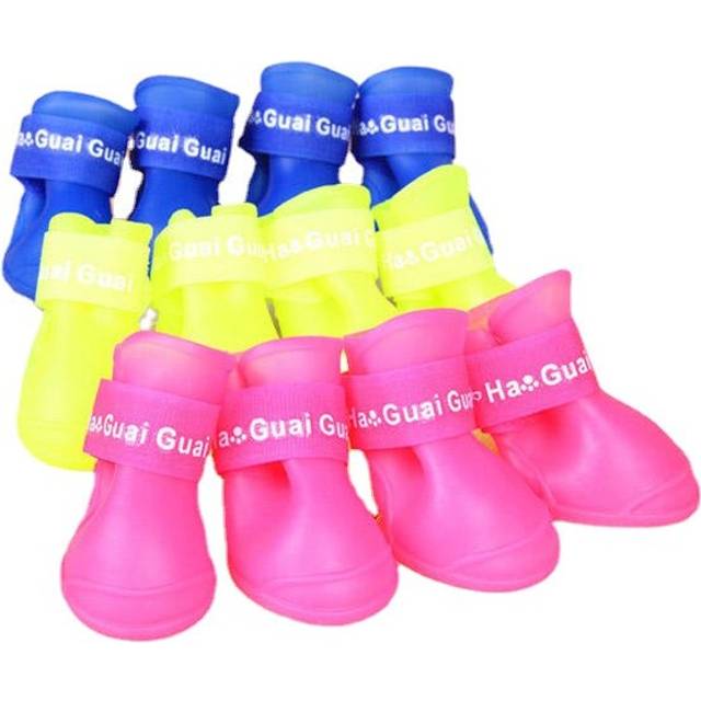(Yellow, L) 4Pcs/1Set Portable Pet Dog Waterproof Boots Rain Shoes Non-Slip