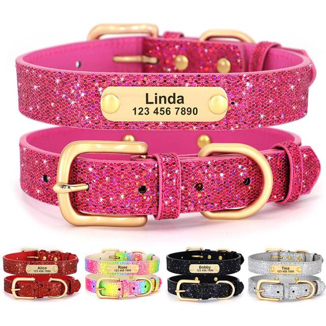 (Silver) Sparkly Dog Collar Luxury Show Necklace Bling Leather Chihuahua Poodle Bulldog