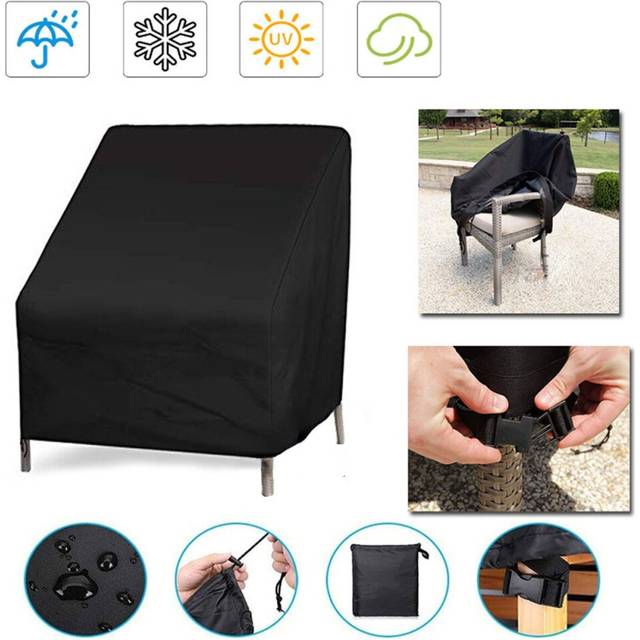 Garden Chair Cover for 6 Stackable Chairs Waterproof Anti-UV Outdoor Garden Chair Cover in 210D Oxford Fabric 114 x 85 x 65 cm Black - Lablanc