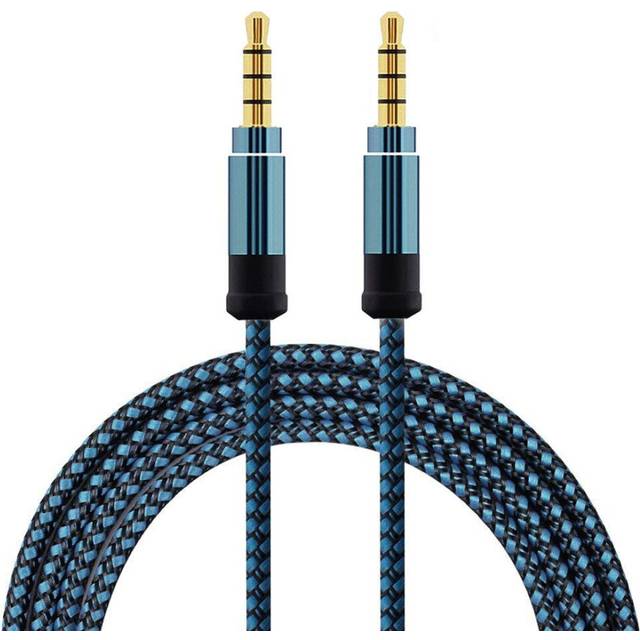 blue 1.5 meter high-grade braided metal audio cable 3.5 mm AUX audio cable