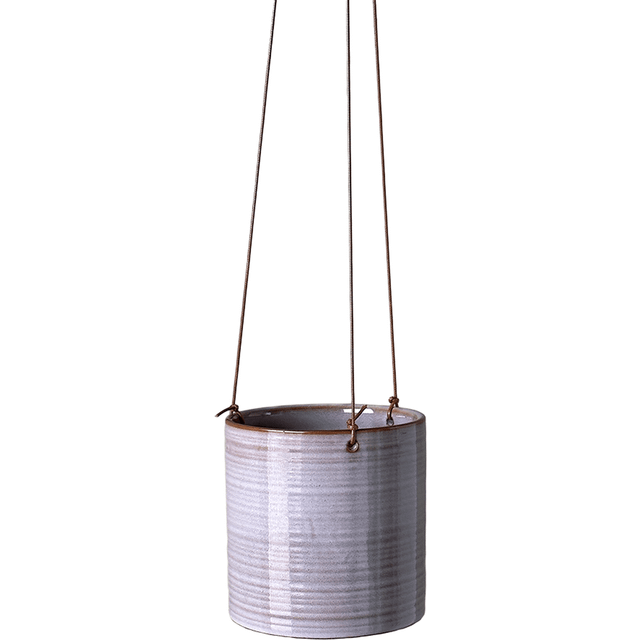 Hanging plant pot, cylindrical, pink, glazed ceramic