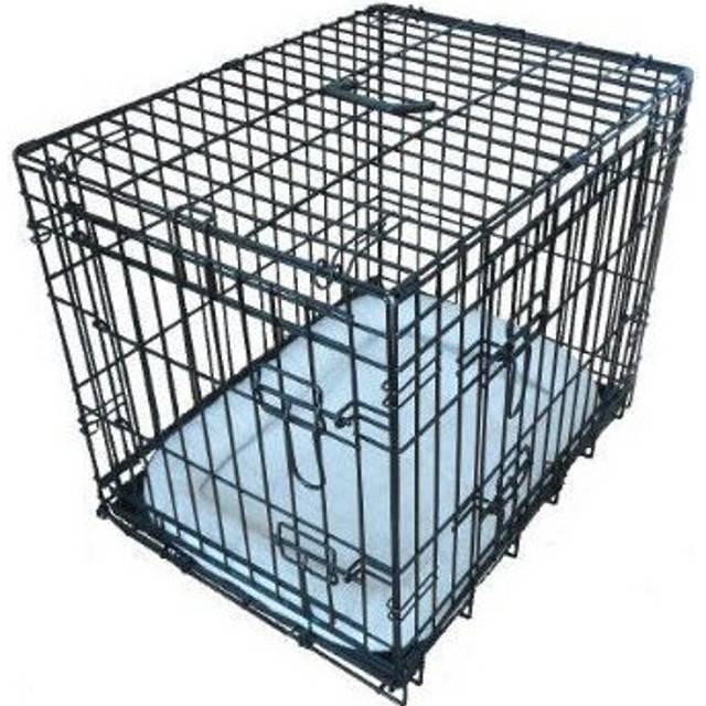 Ellie-Bo Deluxe Extra Strong 2 Door Folding Dog Puppy Cage with Faux Sheepskin Bed Medium 30 inch Black