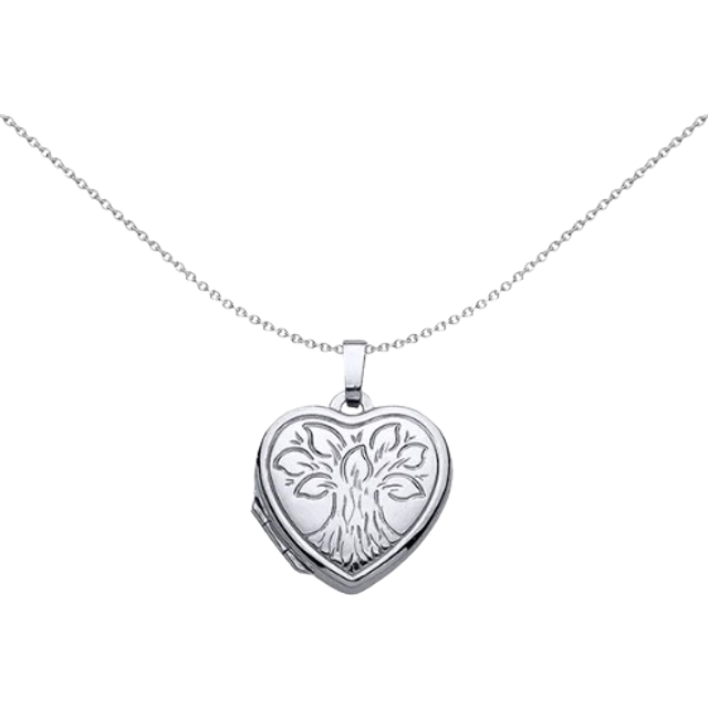 Jewelco London Ladies Sterling Silver Heart Leaves Locket Necklace 18 inch - LK28