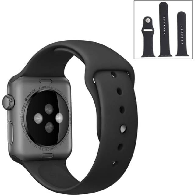 For Apple Watch Ultra 49mm & Watch Ultra 2 49mm / Series 9&8&7 45mm / SE 3&SE 2&6&SE&5&4 44mm / 3&2&1 42mm 3 in 1 Rubber Watch Band with Pin Buckle(Black)