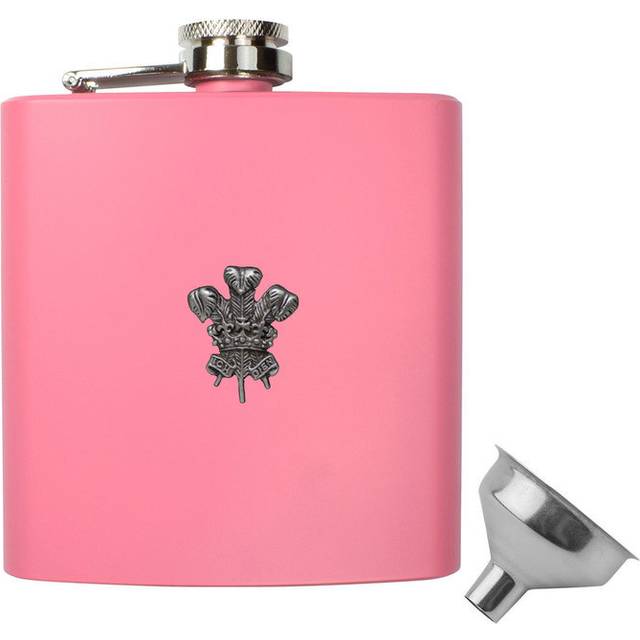 6oz Pink Welsh Feathers Hip Flask With Funnel
