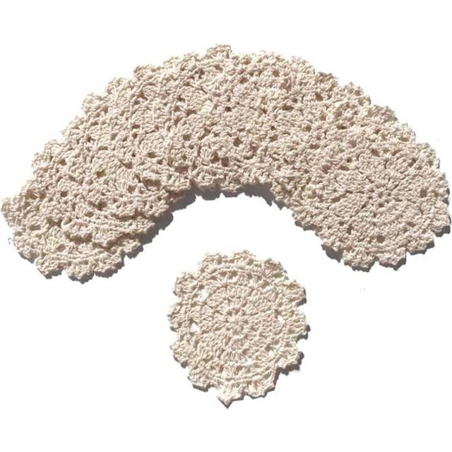 Cup Mat Cotton Coaster,10 pcs Crochet Cotton Lace Coasters Doilies 4 inch Coasters for Drinks Home Decoration-Beige