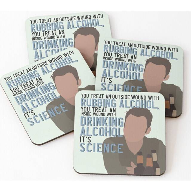 Leather Coasters You treat an outside wound with rubbing alcohol, you treat an inside wound with drinking alcohol Set of 4 / 4 x 4 inch