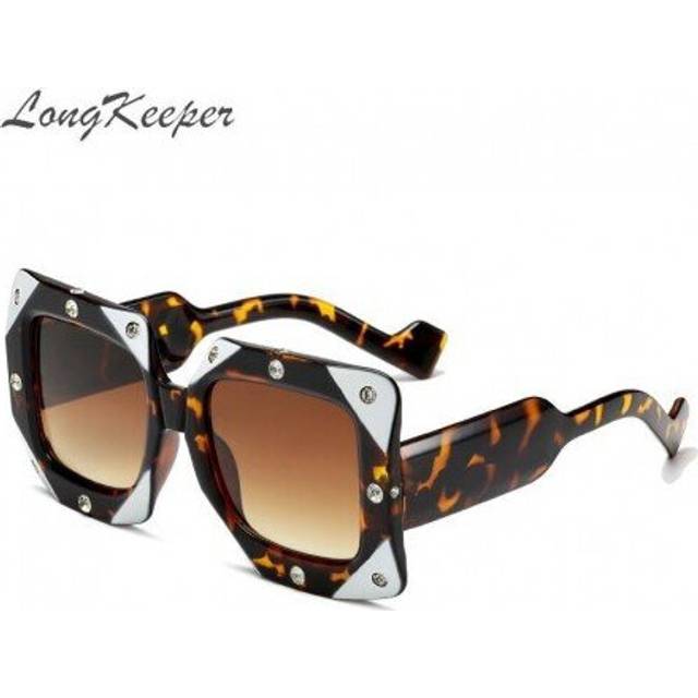 (C1 bright black) LongKeeper Italian Big frame Square Diamond Sunglasses Women Men Vintage Oversized Sun glasses Female Male Oculos de sol Shades