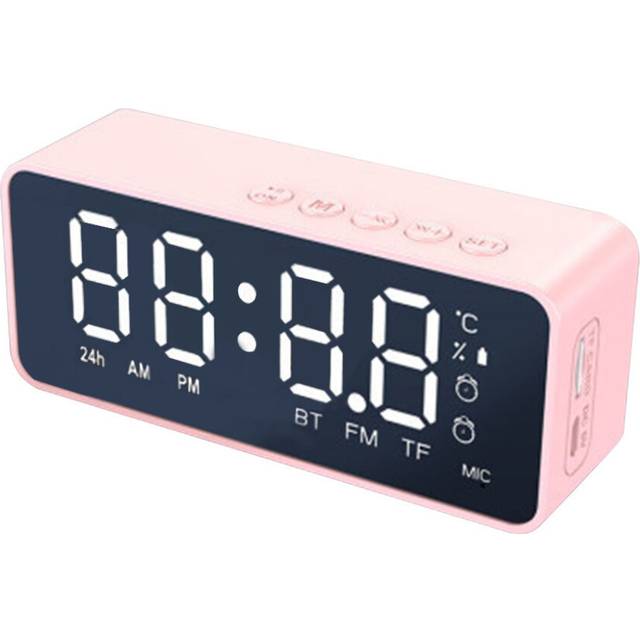 (a-No 03) Mini Loudspeaker Bluetooth V5 0 Adjustable Alarm Clock LED Surround Sound Audio Speaker  Pink