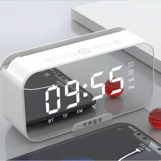 (a-Pink) Clock Settings Mini Wireless Speaker Abc Plastic Fm Radio New For Xiaomi Huawei Portable Card Mirror Alarm Clock Sound