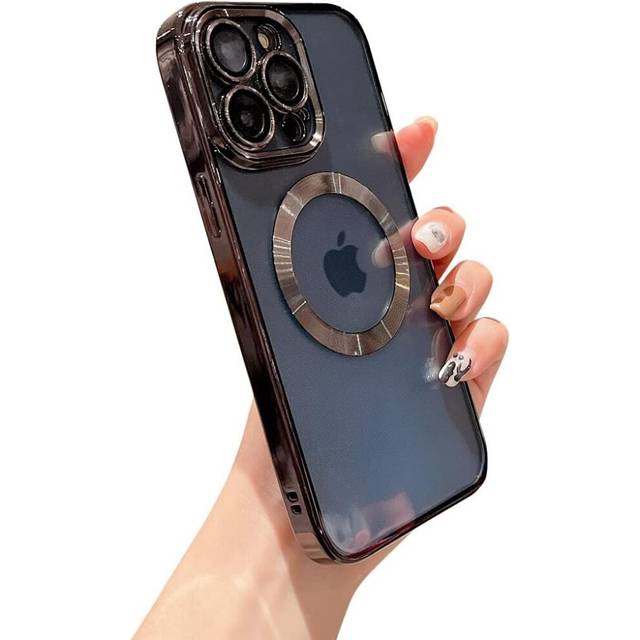 "iPhone13Pro Max Magnetic Clear with Camera Lens Case Full Protection MagSafe Electroplated Silicone Dust Screen Shockproof Case 6.7"" - Black"