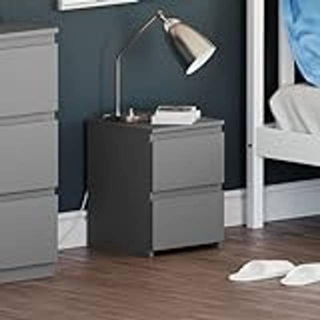 (Grey) Denver 2 Drawer Bedside Chest Side End Cabinet
