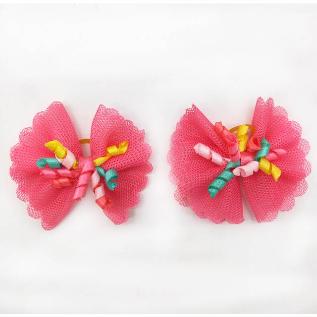 20pcs Dog Hair Bows with Rubber Bands Colored Curve Decoration Mixed Colors Dog Topknot Bows Pet Dog Grooming Bows