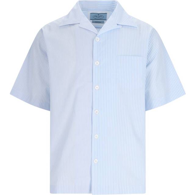 Prada Men's Striped Shirt in Light Blue | Size Medium | UCS406S21214JS Color F0W81 (M)