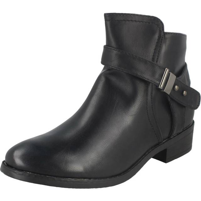 (UK 6, Black) Ladies Spot On Low Heeled Ankle Boots