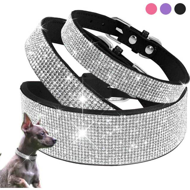 (S 10 13) Bling Dog Collar Large X-small Full Rhinestone Dog Necklace Suede Leather S M L