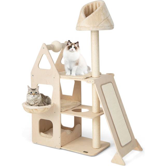 Tall Cat Tree Multi-Layer Wooden Cat Tower W/ Scratching Ball & Posts