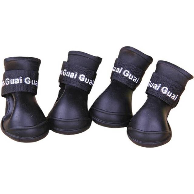 (Black, S) 4Pcs/1Set Portable Pet Dog Waterproof Boots Rain Shoes Non-Slip