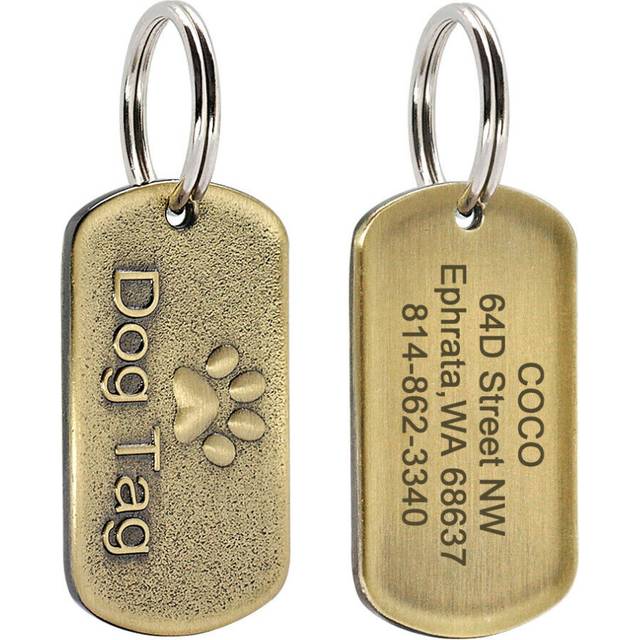 (Rectangle) BRASS DOG TAGS MILITARY PERSONALIZED CUSTOM PET NAME ID ENGRAVED FOR COLLAR