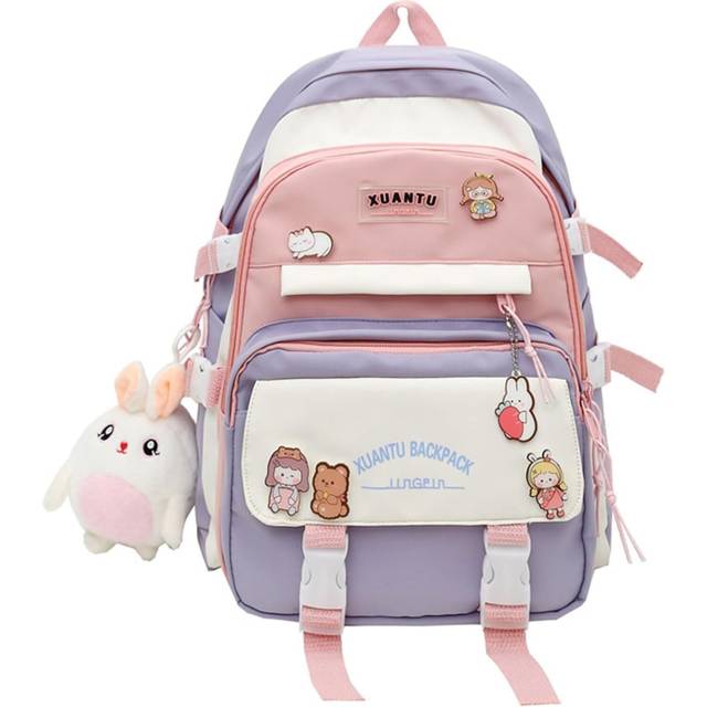 kawaii Girls Backpack with Cute,Aesthetic Backpacks for School Bags,Bookbag with Cute Plush Pendant for Teens