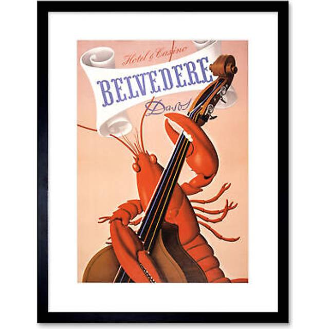 Wall Art Print Belvedere Hotel Casino Lobster Cello Davos Artwork Framed 9X7 Inch - Black - W7 inch x H9 inch