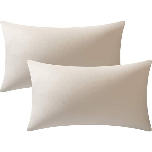 Couch Pillow Covers 12x20 Cream: 2 Pack Cozy Soft Velvet Rectangular Throw Pillow Cases for Farmhouse Home Decor, IFENG