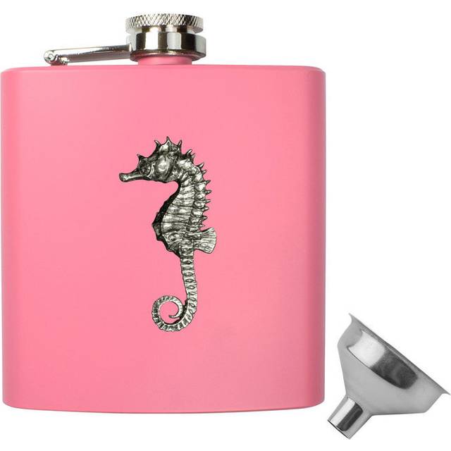 6oz Pink Seahorse Hip Flask With Filling Funnel
