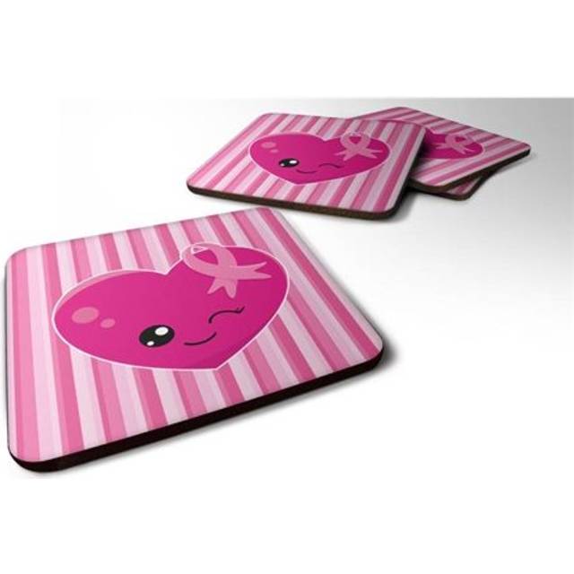 """""Caroline's Treasures Breast Cancer Awareness Ribbon Heart Foam Coaster Set of 4  3.5  Multicolor"""""