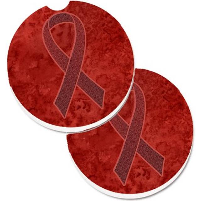 """""Caroline's Treasures Burgundy Ribbon For Multiple Myeloma Cancer Awareness Set of 2 Cup Holder Car Coasters AN1214CARC  2.56  Multicolor"""""
