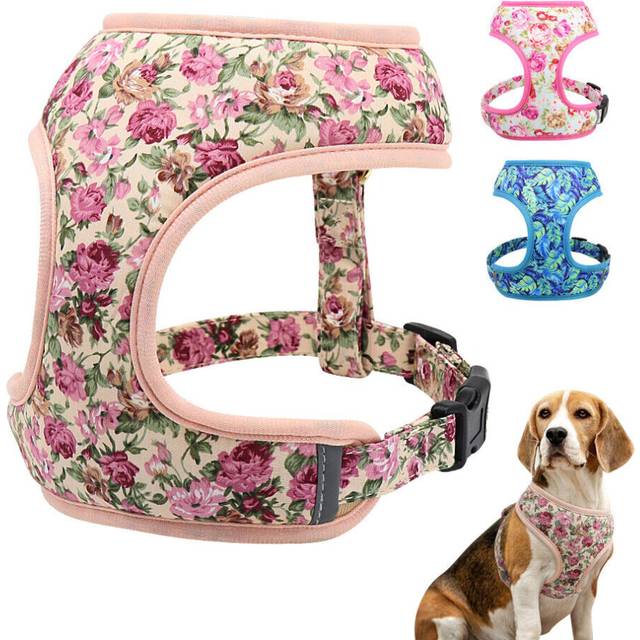 (S) No Pull Harness for Dogs Nylon Floral Mesh Soft Walking Vest for Small Large Dog