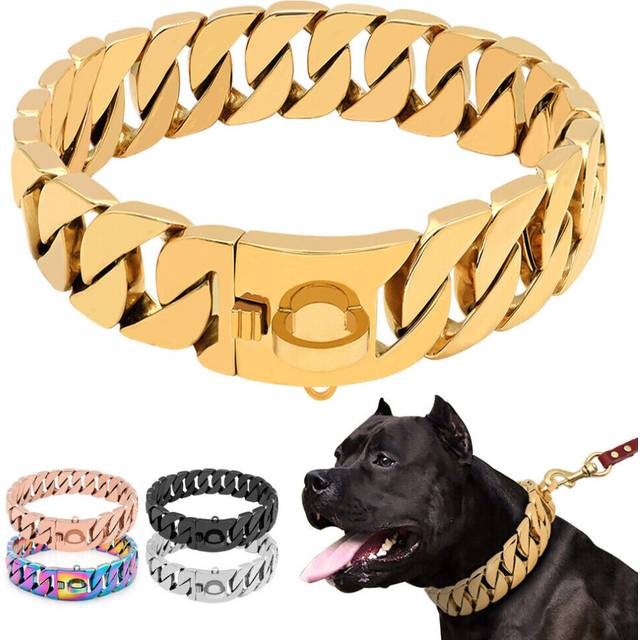 (21.5) Luxury Dog Collar Heavy Duty Choker Chain Necklace Adjustable Pitbull Bulldog