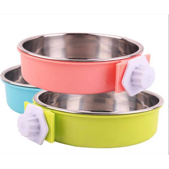 P238 3X Pet Stainless Steel Feeder Cat Cage Hanging Fixed Dog Basin